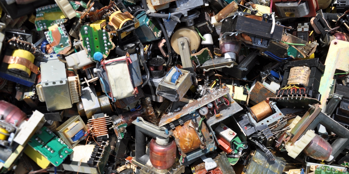dump yard full of old damaged electronic components