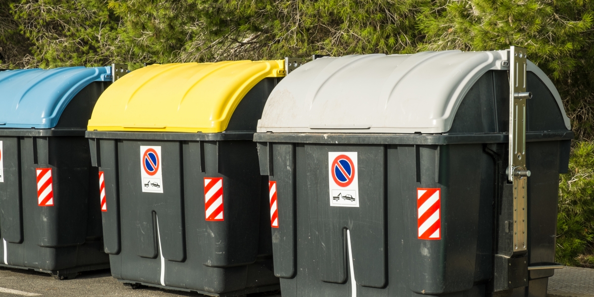 Containers in different colors to collect recyclable waste